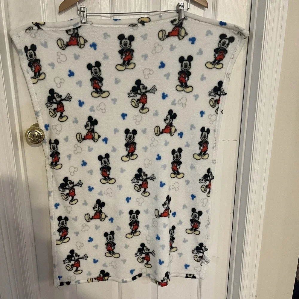 Disney Baby Classic Mickey Mouse Fleece Blanket White Blue Red 37x28 Soft Lovey